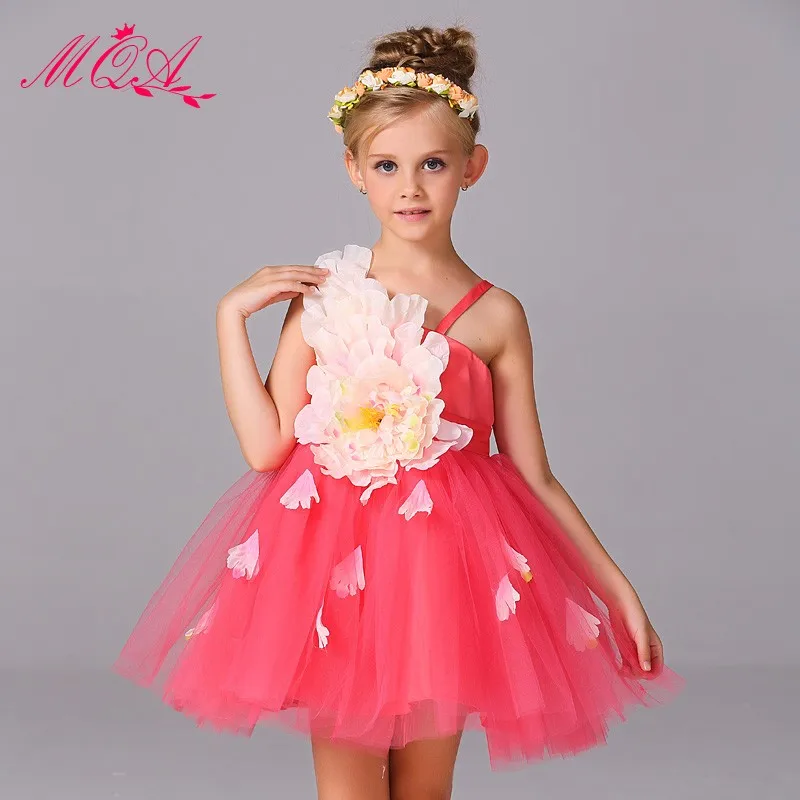 

One Piece Girls Party Dresses Big Flower Ornament Wedding Dress Tulle Princess Dress Baby Girls T305, Red;pink;white;champagne;watermelon red