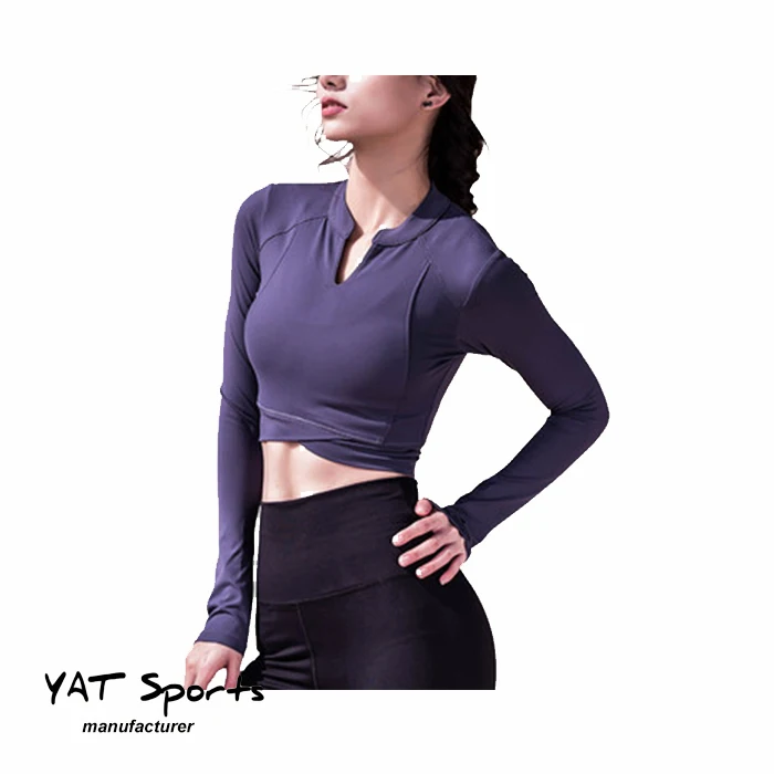 

Sexy Yoga Shirts Women Long Sleeve Running TShirt Quick Dry Gym Crop Tops Exposed Navel Simply For Sports t Shirts