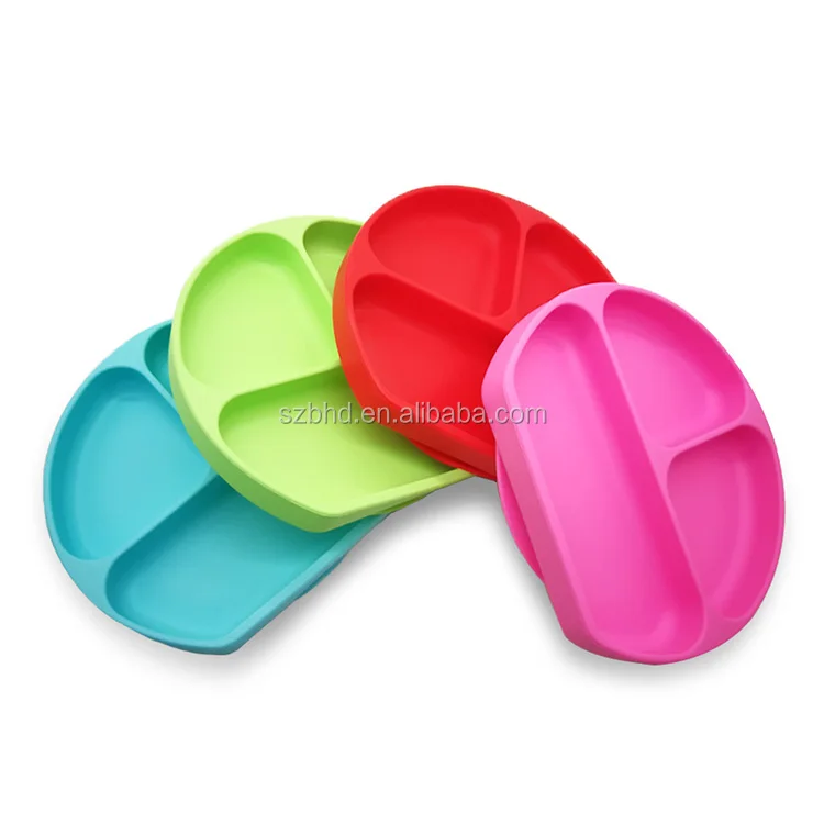 

Amazon hot BPA free silicone baby plate with suction, Different color availabled
