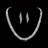 

Fashion Shinning Diamond Sliver Plated Zircon Necklace Earring Jewelry Sets For Anniversary