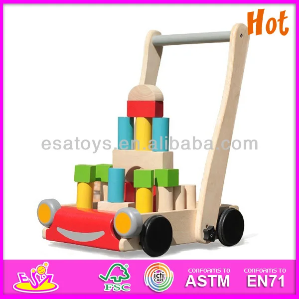 Pull And Push Wooden Toy Cart For Kids,Children Pullalong Wooden Baby