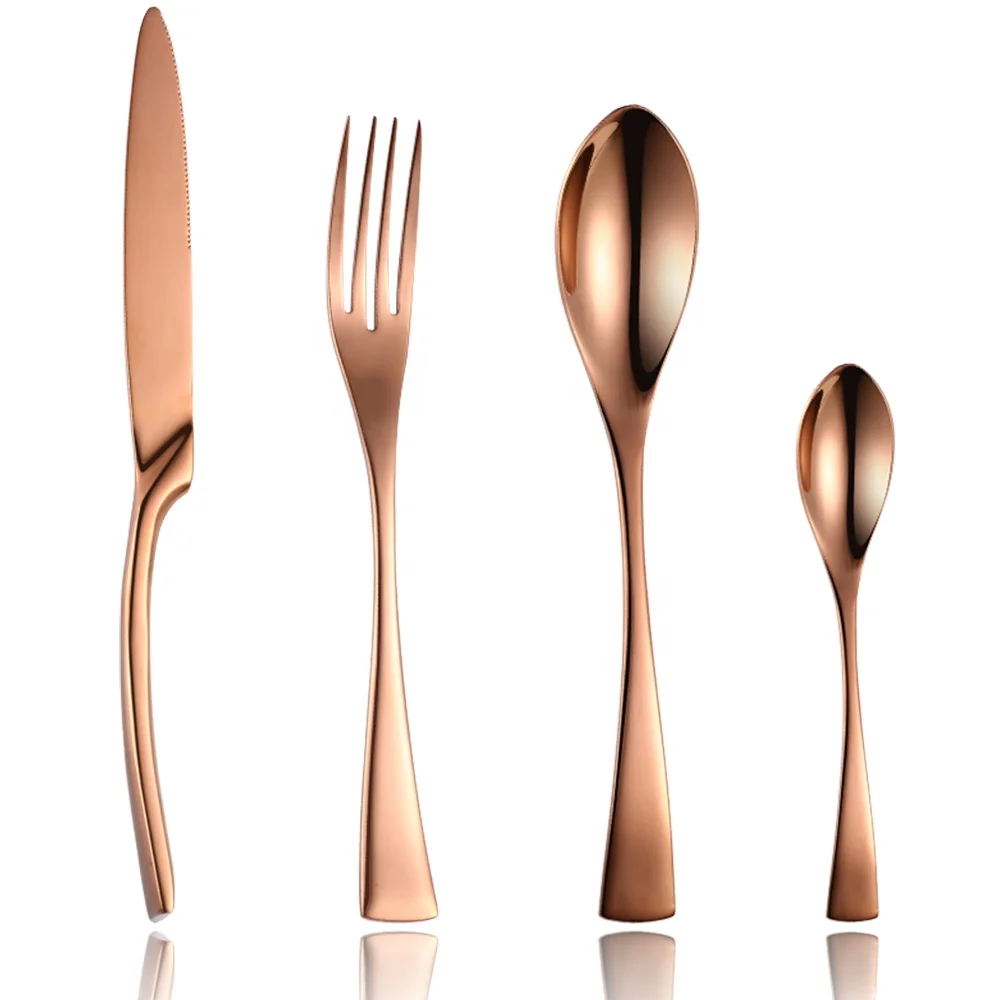 

Wholesale France Kaya couverts set,Rose gold strainless steel silverware cutlery set,Titanium copper flatware set