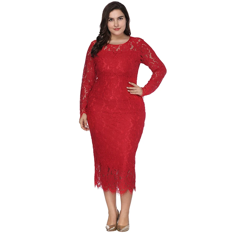 

2019 Latest fashion Lace Women's Plus Size Shirt Dress, As picture