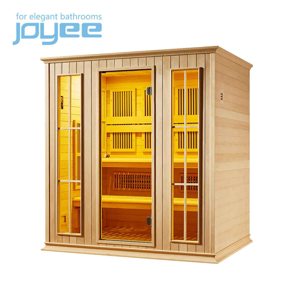JOYEE bathroom 2 person far infra heater luxury sauna box red square luxury sauna shower cabin room with LED lights