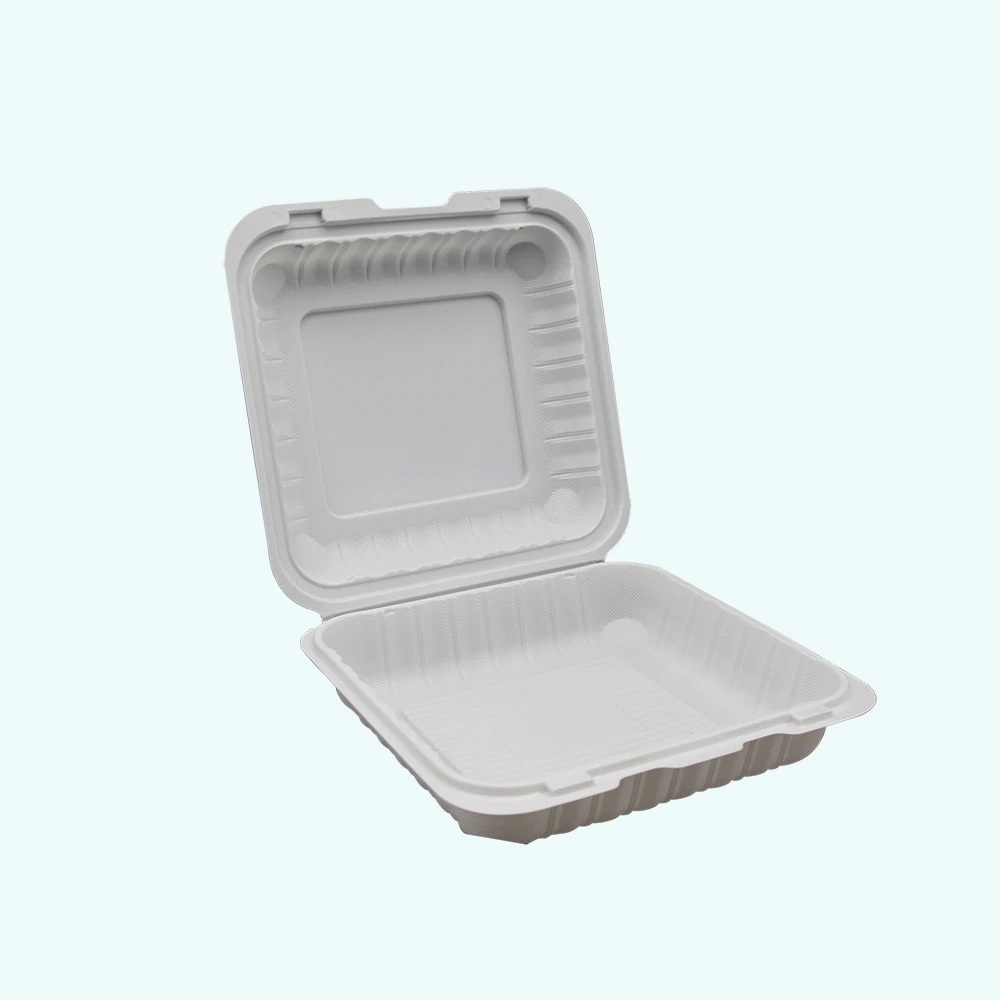 
9x9 Inch Microwave Clamshell Biodegradable Thermoforming Hinged Food Container 