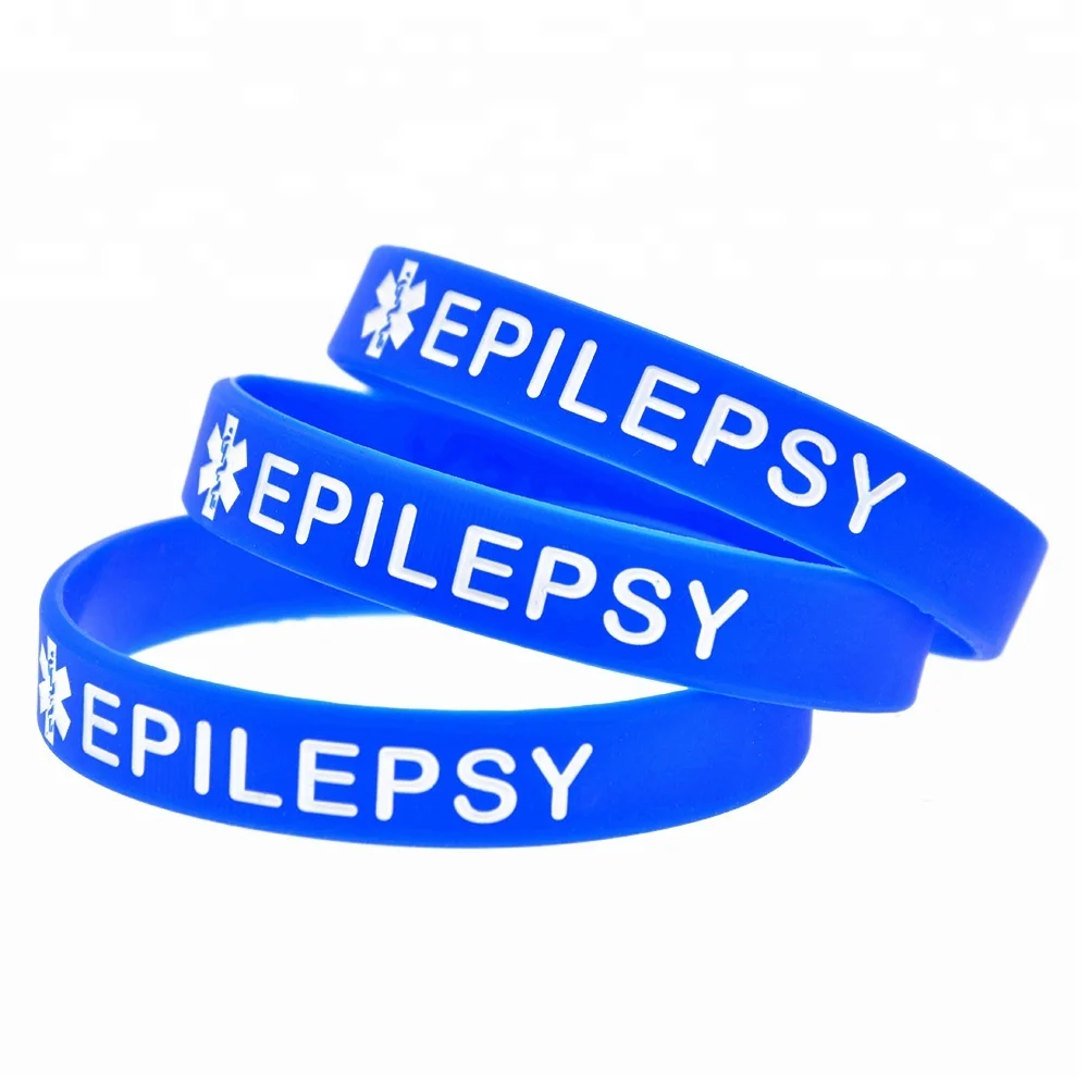 

50PCS Medical Alert Epilepsy Silicone Wristband with Capital Letters for Emergency, White, blue, gray, black