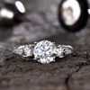 Engagement Ring Unique Vintage Forever One Moissanite Ring 3 side Moissanite Band 14K White Gold