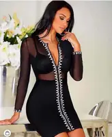 

New Beading Long Sleeve Short Celebrity Evening Party Homecoming Bodycon Sexy Bandage Dress