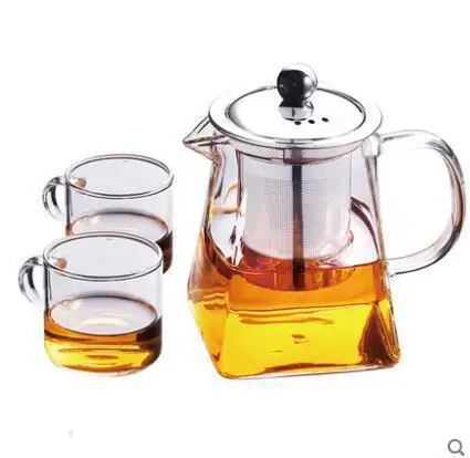 

350ml 550ML Mini Square Glass 1pcs Teapot with 2pcs cups Tea Pot Set With Stainless Steel Filter, Transparent