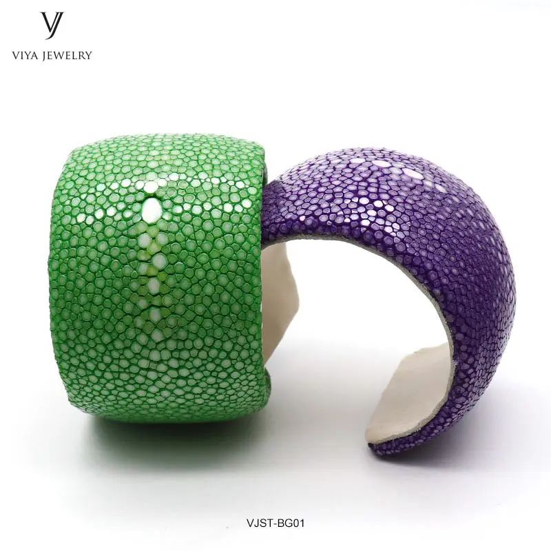 

New Arrival Luxury Wide Cuff Bangle Stingray Leather Bangle Colorful Bracelet For Summer