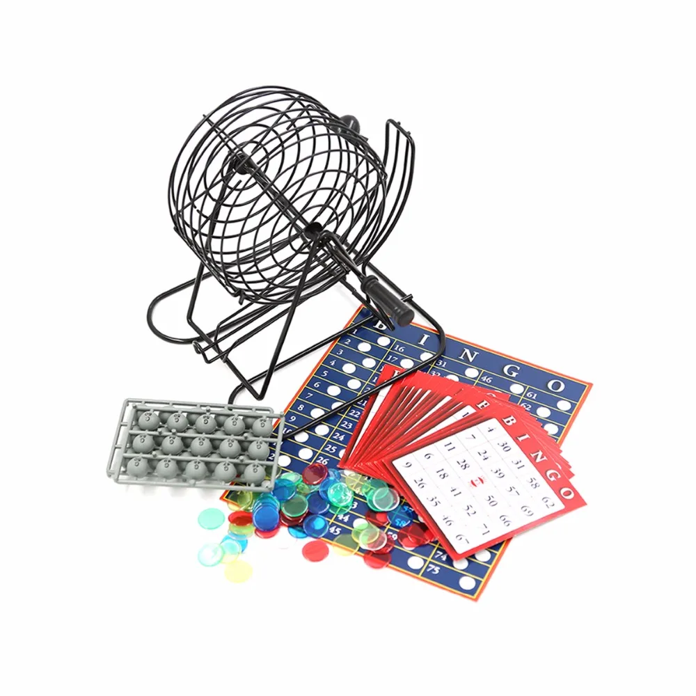 
New deluxe Bingo game cage Bingo set Bingo cage Wire Metal Cage 18 Cards 150 Token Markers 75 Balls 