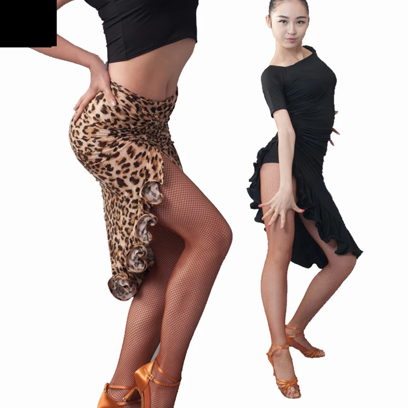 

Latin Dance Skirt Women Leopard Sexy Split Fish Bone Skirts Ladies Rumba Cha Cha Ballroom Practice Performance Wear DNV10457