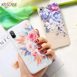 KISSCASE 3D Case For iPhone X 8 7 Plus Relief Soft Silicone Blossoming Flowers Case For iPhone 5S 6S Plus Cover Fundas