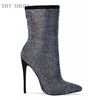 2019 New Stylish Diamond Shoes Black Suede Rainbow Diamante Crystal Ankle Boots