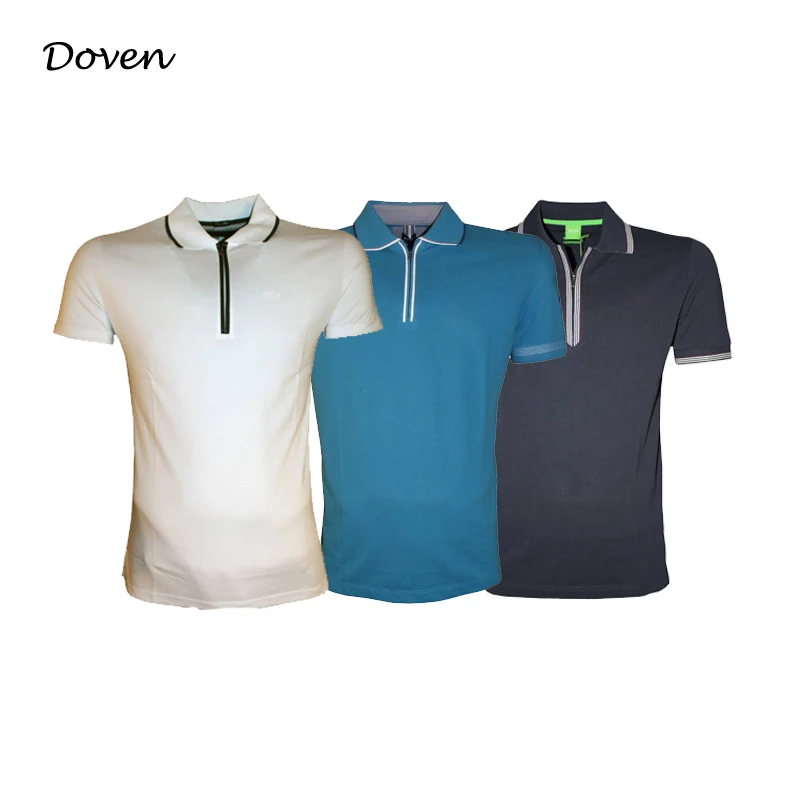 

Anti-wrinkle wholesale blank zipper men sports polo t shirts, White;navy;blue
