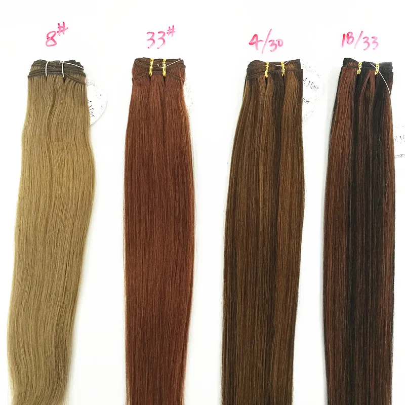 

human hair weave cheap double drawn hair 10A grade 18inch 100gr 33# colored brazilian hair weave, Over 10 kinds of color in stock