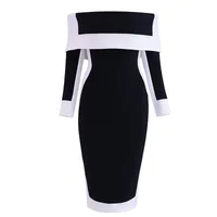 

New autumn winter white and black long sleeve off-shouldered young women prom evening bandage dress