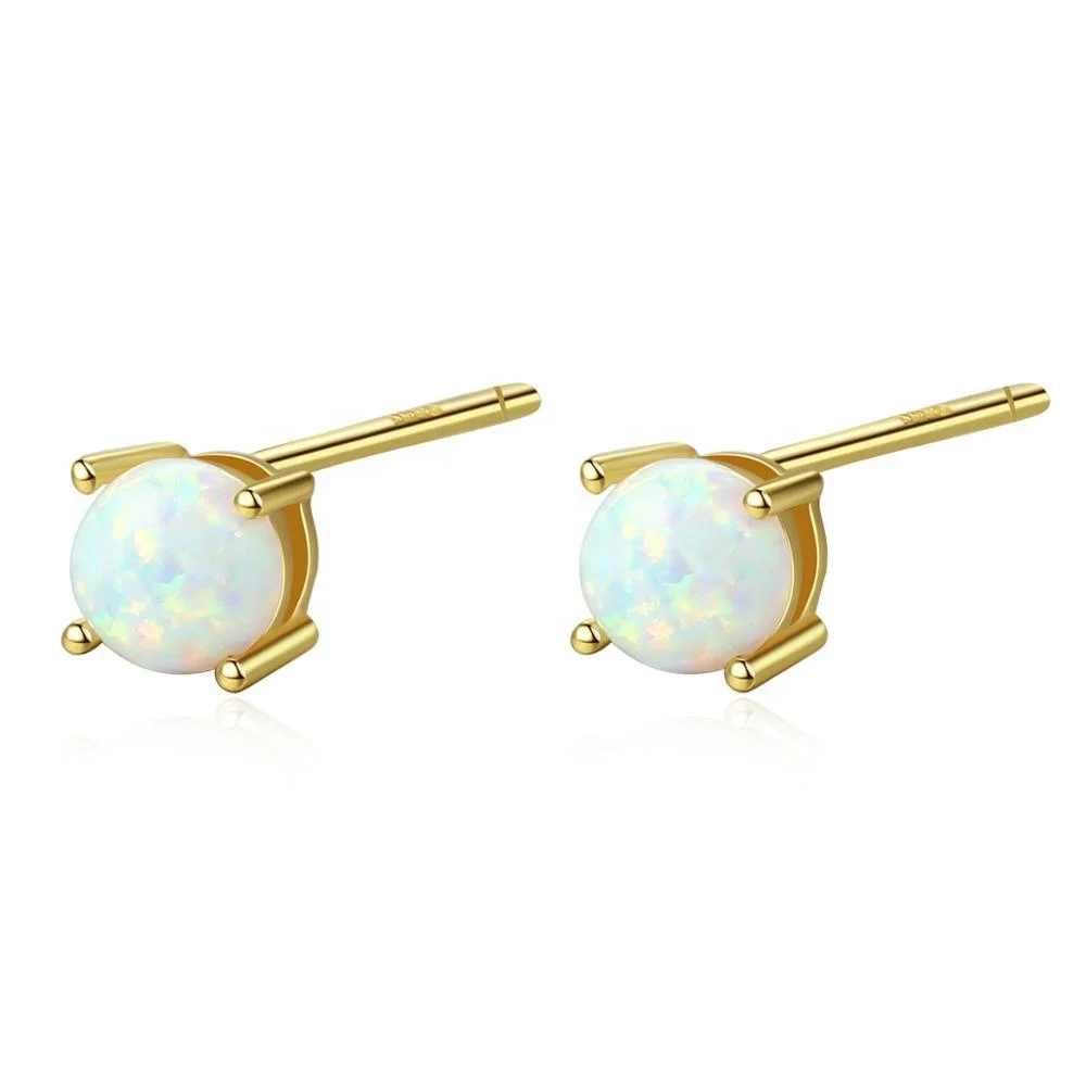 

CZCITY 925 Sterling Silver Small Round Opal Stud Earrings for Women Tricolor Earring Jewelry Brincos Gifts Factory Wholesale