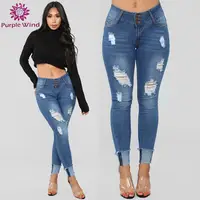 

Wholesale denim stretch skinny distressed brazilian jeans for womens