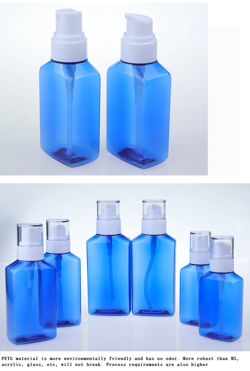 eco friendly empty plastic bottle 60ml 100ml 150ml blue square