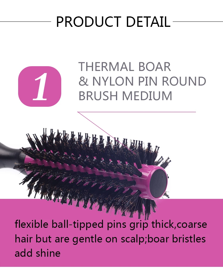 EUREKA Professional Aluminum Tube Boar Bristle Round Brush Styling Brush Wooden Hair Brush