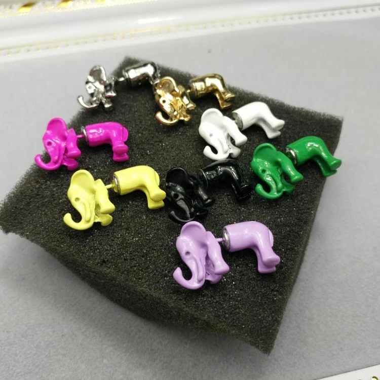 

1 Pair Korea 3D animal punk ear piercing jewelry gold silver elephant stud earrings for women gril