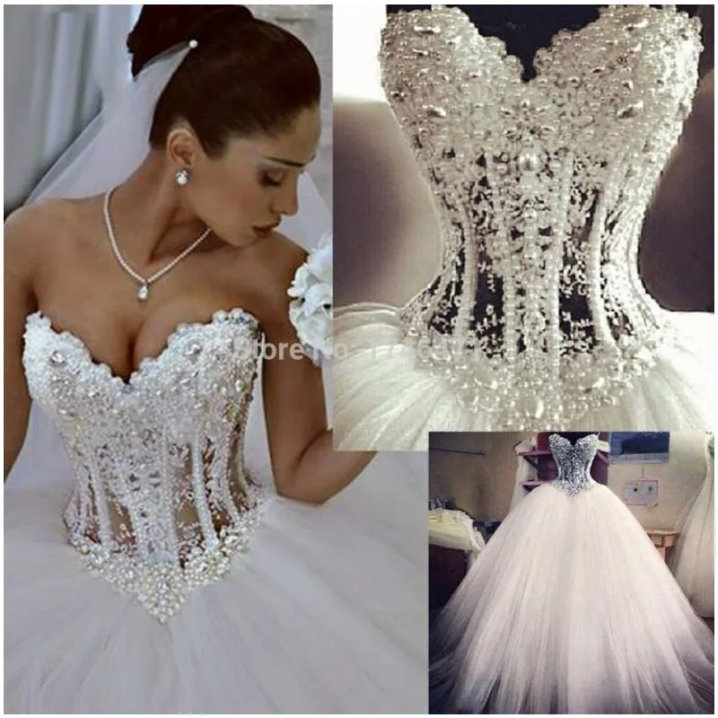 

ON407 Romantic Princess Lace with Beading Ball Gown Wedding Dresses Bows Crystal Long Bridal Dress Romantic Dazzling, Default or custom