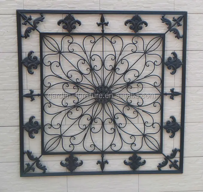 Home Decorative Fleur De Lis Wrought Iron Panel Metal Wall Art Metal Wall Decor