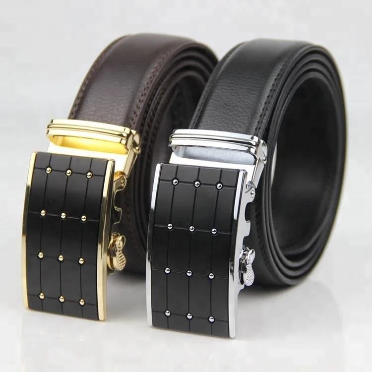 Fashion Genuine Leather Men Black Alloy Automatic buckles Belt
