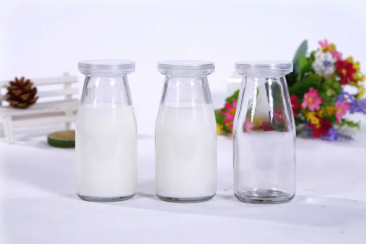 200ml Food grade clear milk bottle yogurt glass bottle with plastic cap