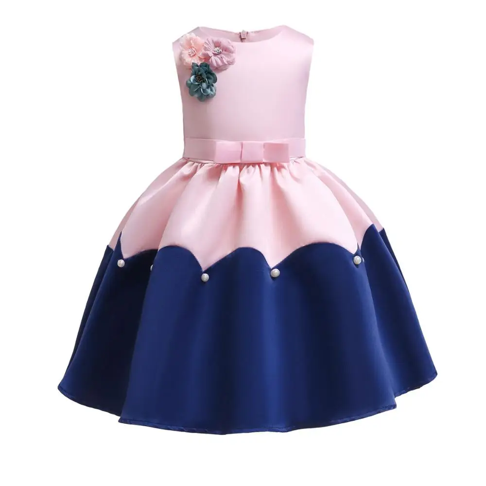 

Amazon hot sale 3D flower beads sleeveless girls elegant party kids dress