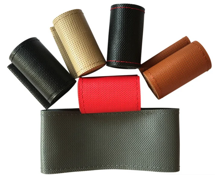 真皮diy 38厘米方向盘盖防滑汗与红色尼龙绳