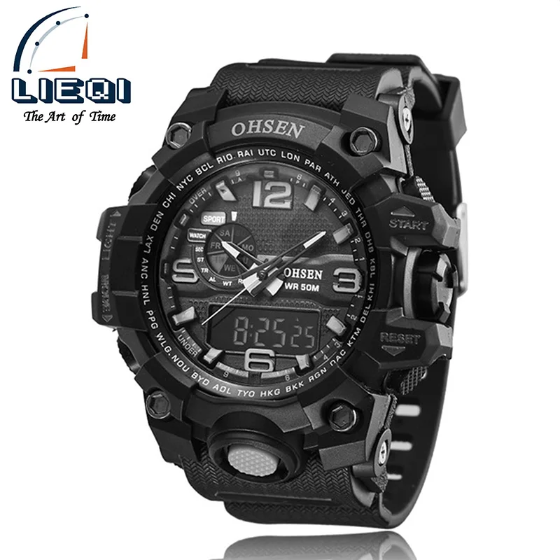 

OHSEN 1606 Men Sports Watches Digital LED Quartz Military Wristwatches rubber strap 2017 s shock Luxury Brand relogio masculino