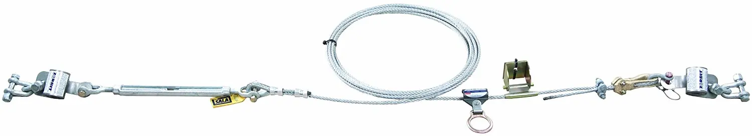 3M DBI-SALA Sayfline 7603080 Permanent Horizontal System 80 Multi-Span Galvanized Cable with 2 InterMediumiate Brackets Mounting Hardware and Zorbit Energy Absorbers Tensioner