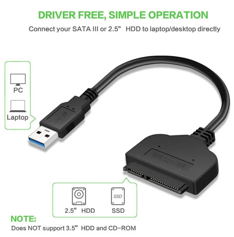 20cm Usb 3.0 To Sata Iii Hard Drive Adapter Cable For 2.5" Hdd Ssd