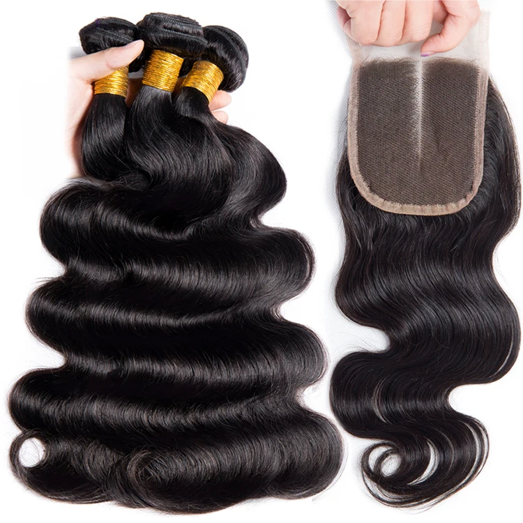 

4 Pcs/Lot Brazilian Body Wave With Closure 3 Bundles 100% Human Hair Bundles With Lace Closure, N/a