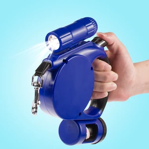 Image of Wholesale Custom Hands Free Retractable Dog Leash LED Light Pet Dog Leash With Poop Bag Dispenser