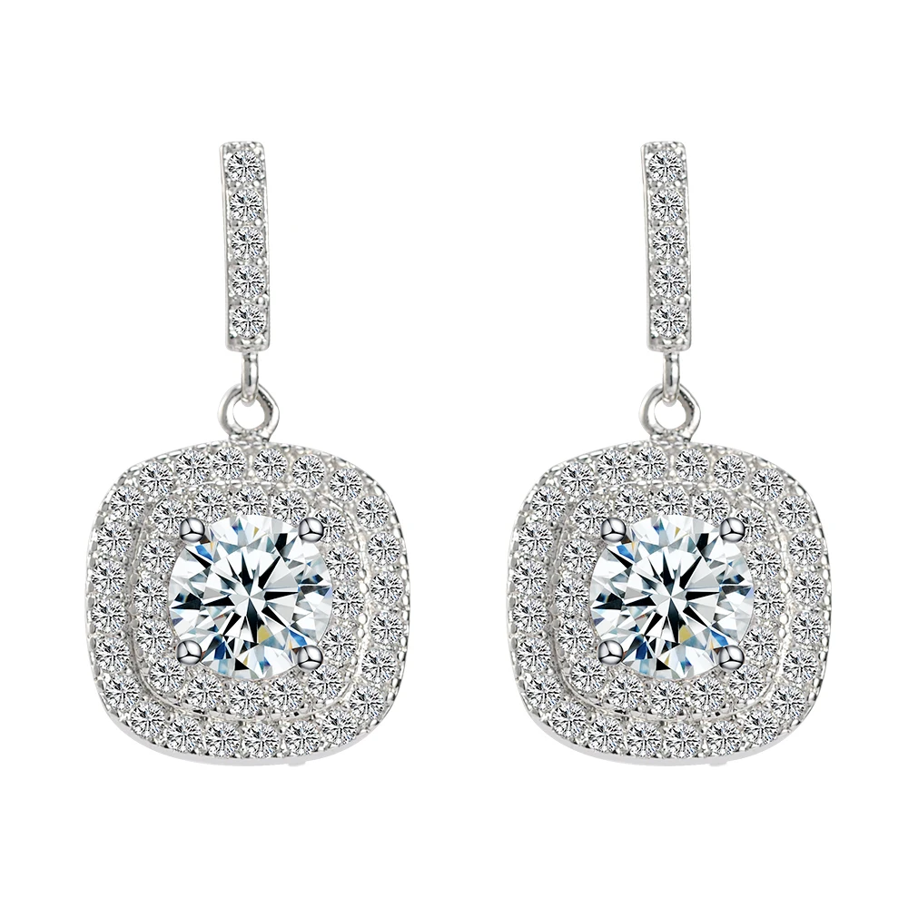 Custom handmade drop CZ diamond real sterling 925 silver plated studs earrings jewelry women