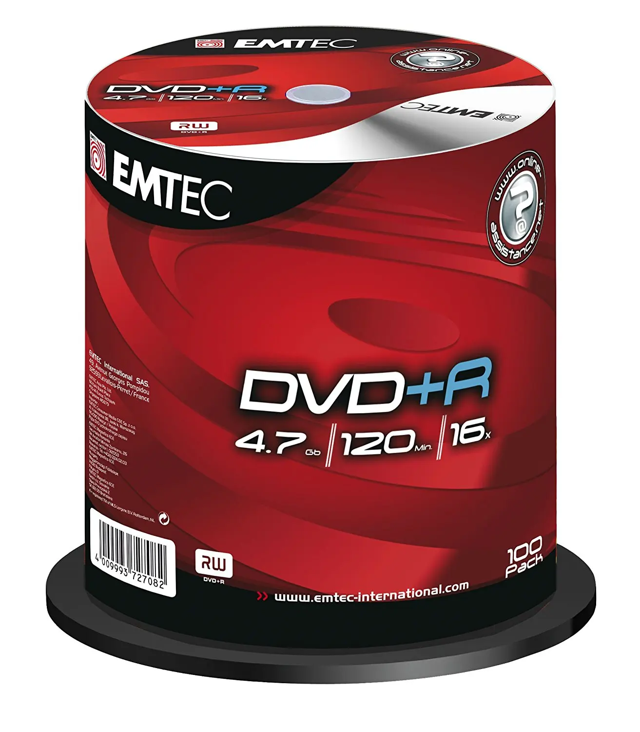 EMTEC 4.7 GB 16x Silver Single-Layer Recordable Disc DVD+R,EKOVPR4710016CB, 100-Disc Spindle (Discontinued by Manufacturer)