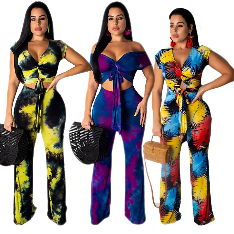 2019 New Sexy Night Club Fashion 2 Pieces Women Set Halter Full Flare Pants Women Chiffon Novelty Set