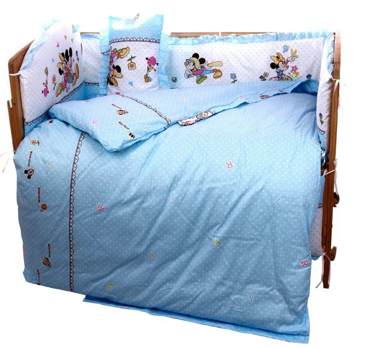 Promotion 10PCS Mickey Mouse Kids bedding sets baby crib bedclothes baby bedding crib sheets bumpers matress