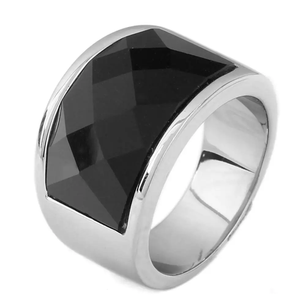

Wholesale Jewelry Lots Black Glass Stone Stainless Steel Mens Ring