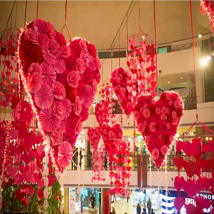Customized Commercial Atrium Hanging Heart Shape Mall Valentine 