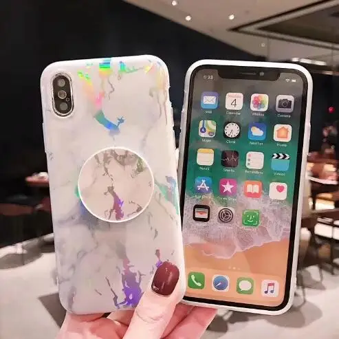 

Shiny Laser IMD Marble tpu Phone Case with Airbag stand For iPhone XR XS MAX 78P