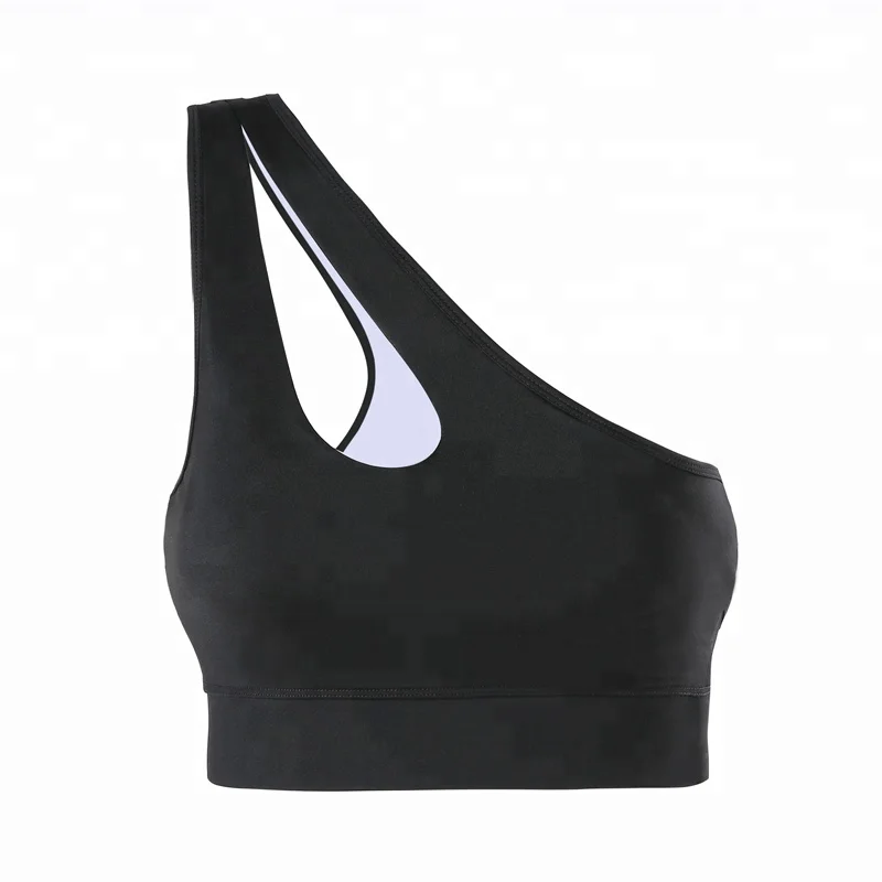 

Fashion Underwear White Sexy Top Fitness Gym Pad Bra One Shoulder Sports Bra, Black;white;light blue;green