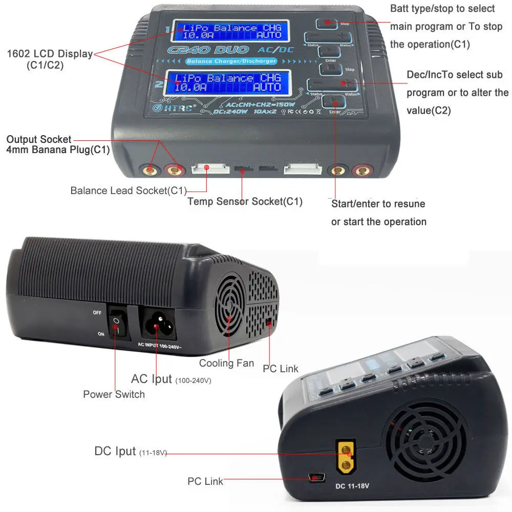 Details about   Duo RC Charger Discharger Dual Channel AC 150W DC 240W Touch Screen Balance Lipo