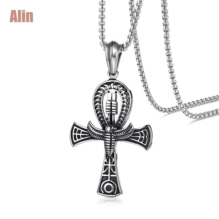 

Stainless steel silver sterling men's personalized cross pendant necklace