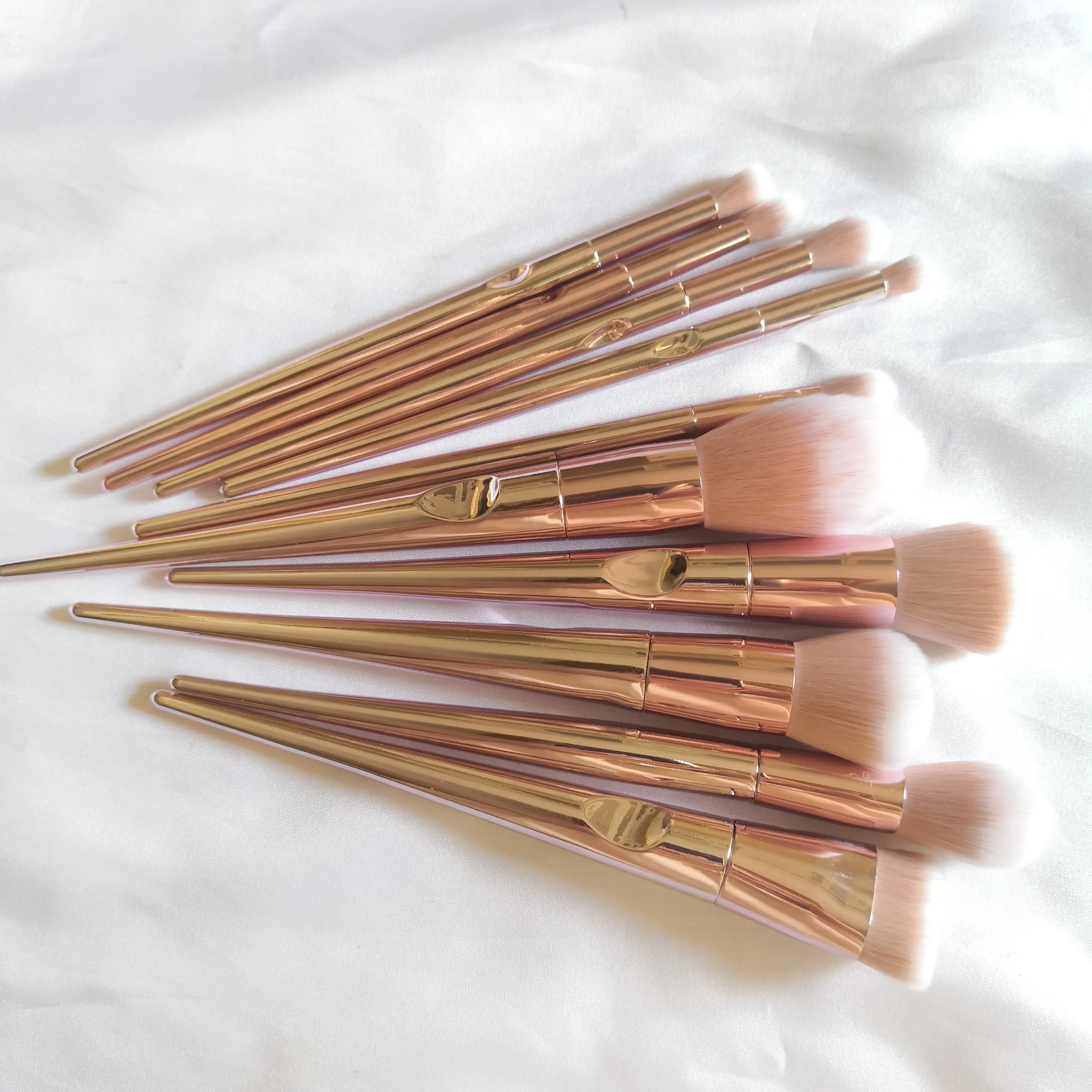 

2sets are workable 10pcs pink gold handle pink hair makeup brushes, Pink/rose gold