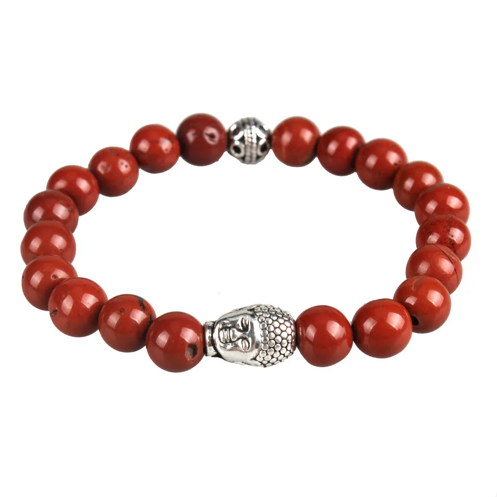 

Red SEA SEDIMENT JASPER Silver Buddha Stretch Yoga Mala Beaded Bracelets