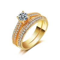 

Engagement Jewelry 24K Gold Real Gold Plated CNC Setting Zircon Wedding Ring Set